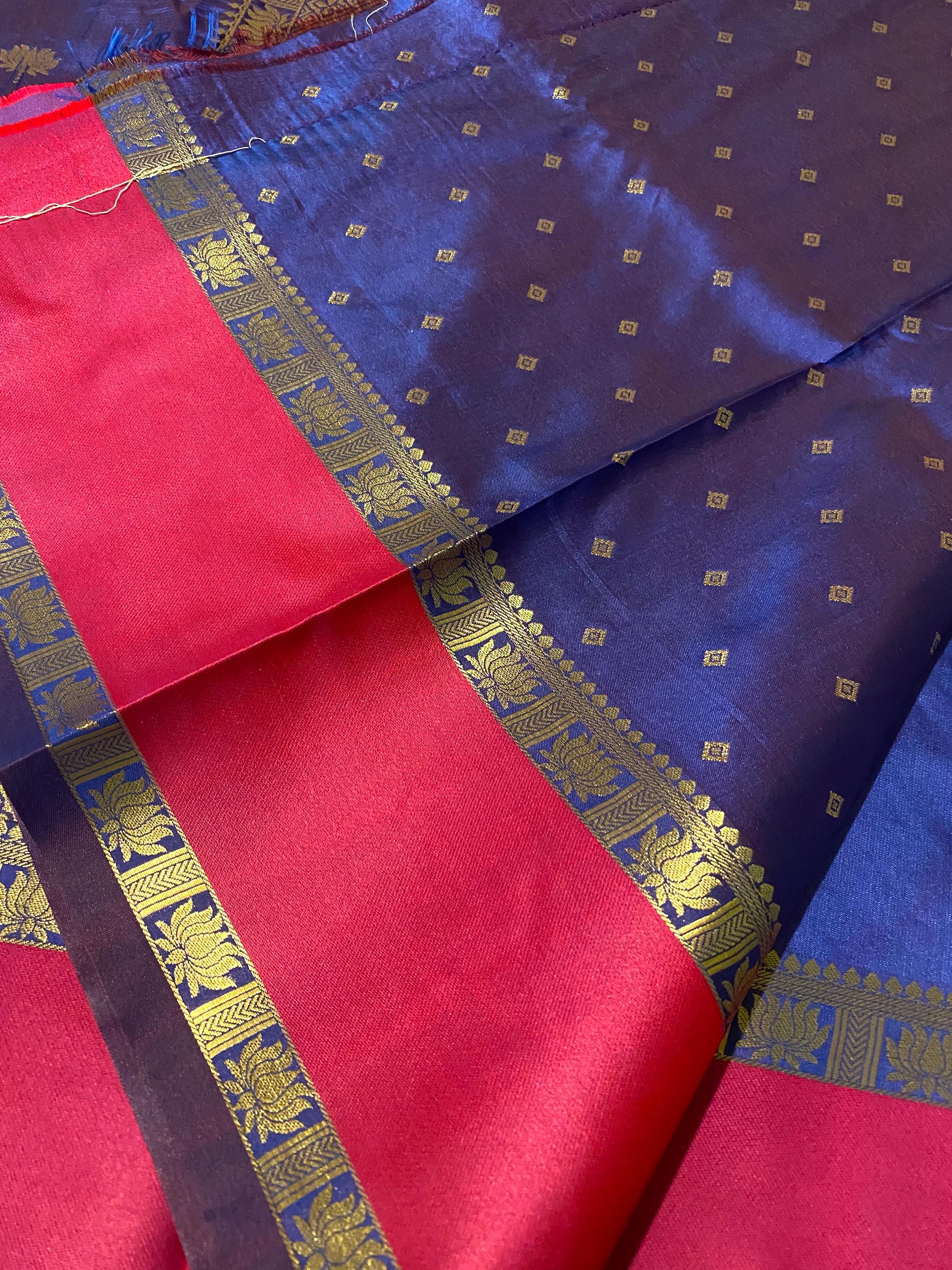 Beautiful Royal Blue Semi-Kanchipuram Soft Silk Saree with Magenta Border