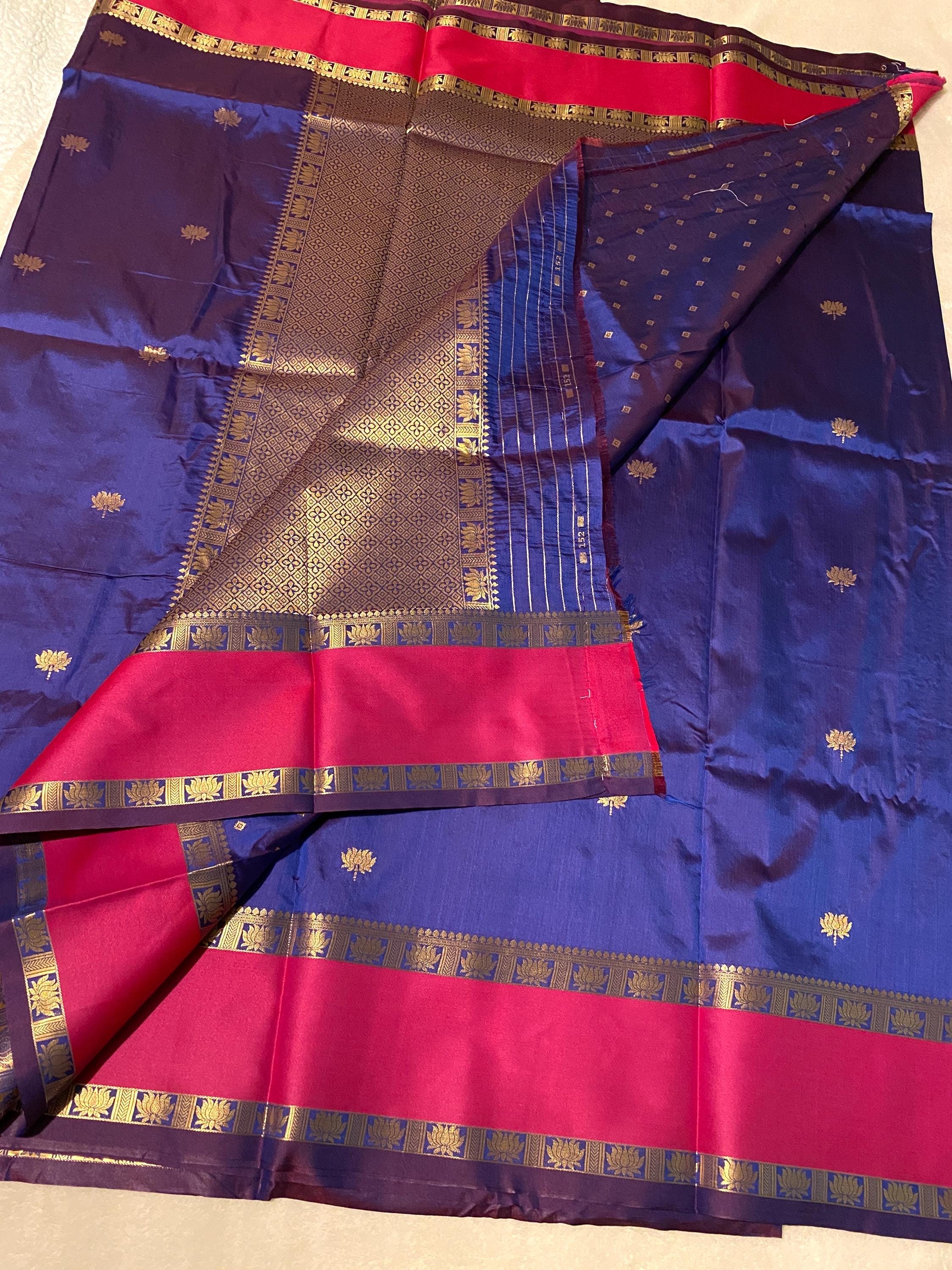 Beautiful Royal Blue Semi-Kanchipuram Soft Silk Saree with Magenta Border