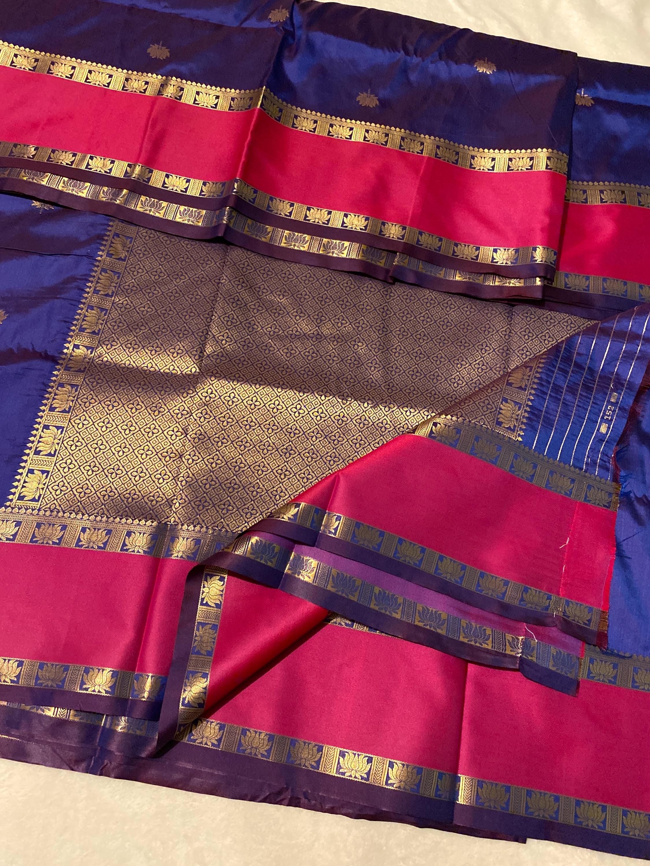 Beautiful Royal Blue Semi-Kanchipuram Soft Silk Saree with Magenta Border