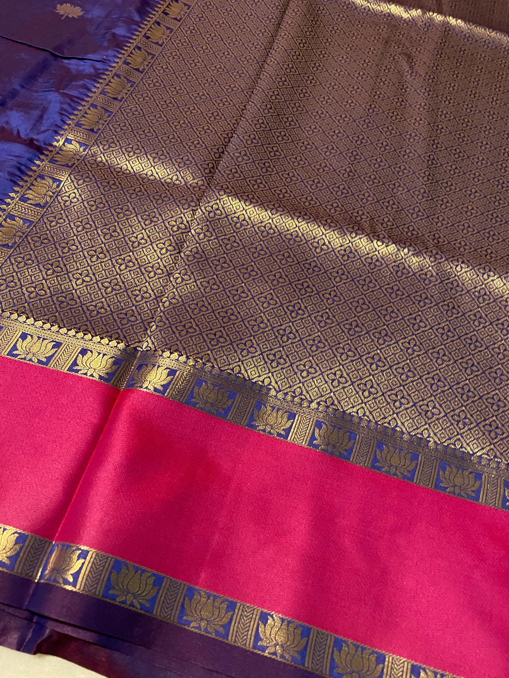 Beautiful Royal Blue Semi-Kanchipuram Soft Silk Saree with Magenta Border
