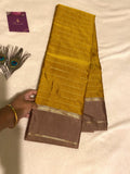 Elegant Mustard Gold Semi-Kanchipuram Silk Saree with Muted Brown Border