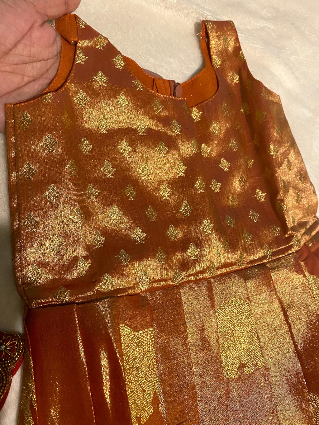 Red & Gold Kanchi Tissue Lehanga Set for Kids 1–2 Y