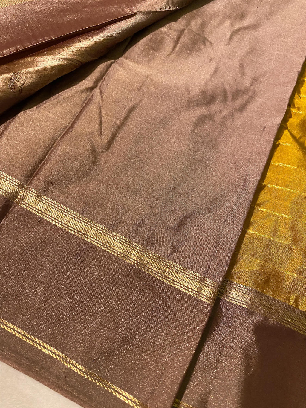 Elegant Mustard Gold Semi-Kanchipuram Silk Saree with Muted Brown Border