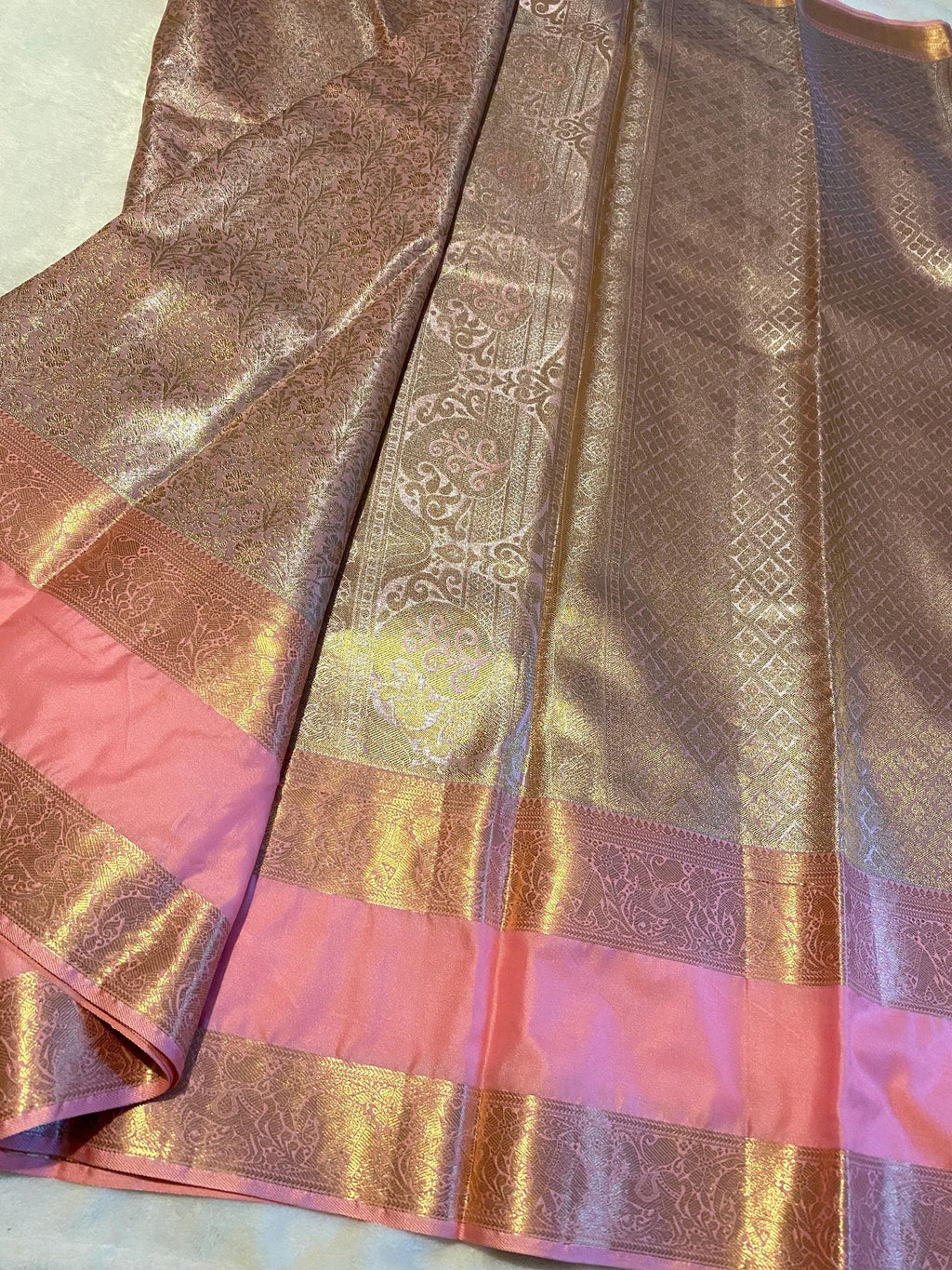 Premium Pink Semi-Kanchi Tissue Saree