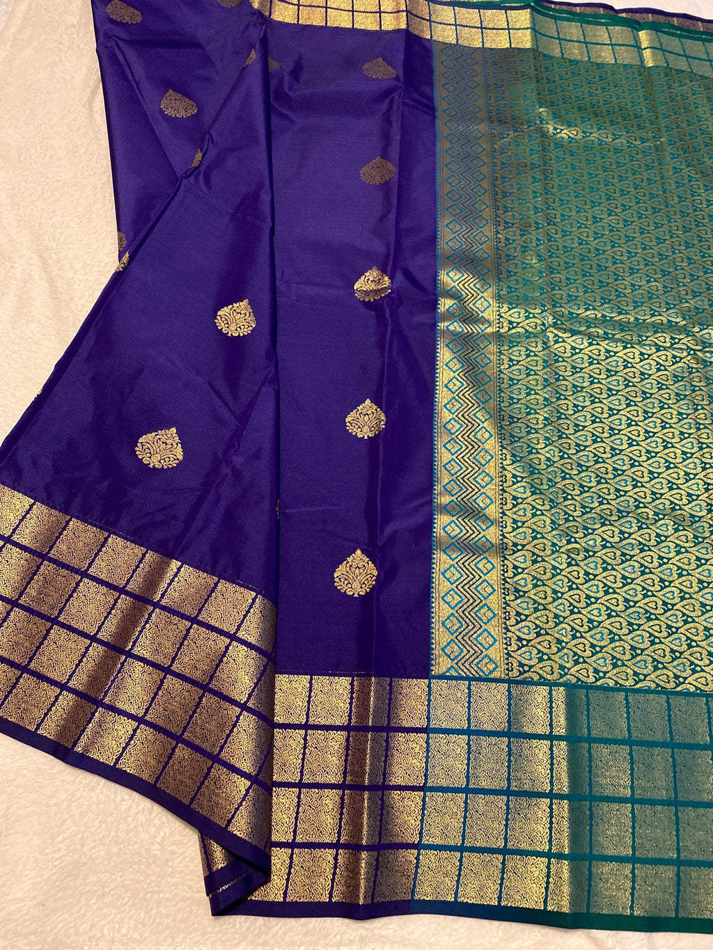Deep Violet Blue Semi-Kanchipuram Silk Saree