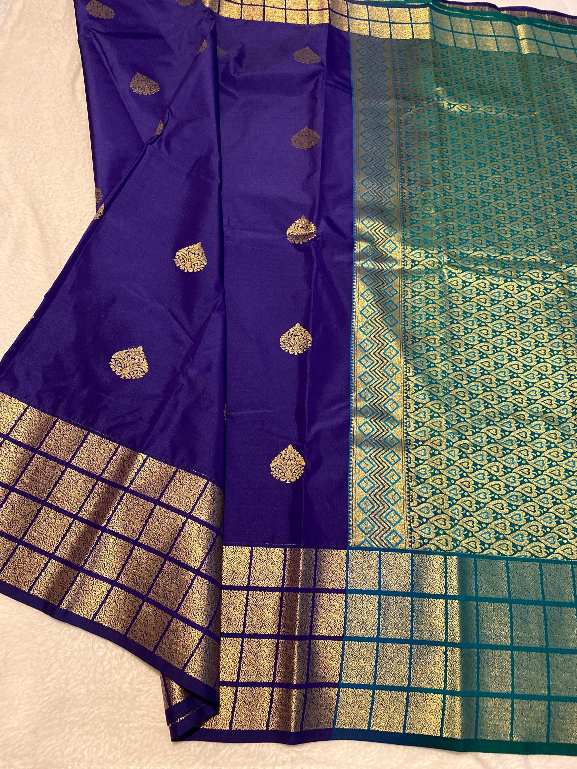 Deep Violet Blue Semi-Kanchipuram Silk Saree