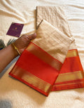 Cream & Orange Semi-Kanchipuram Silk Saree