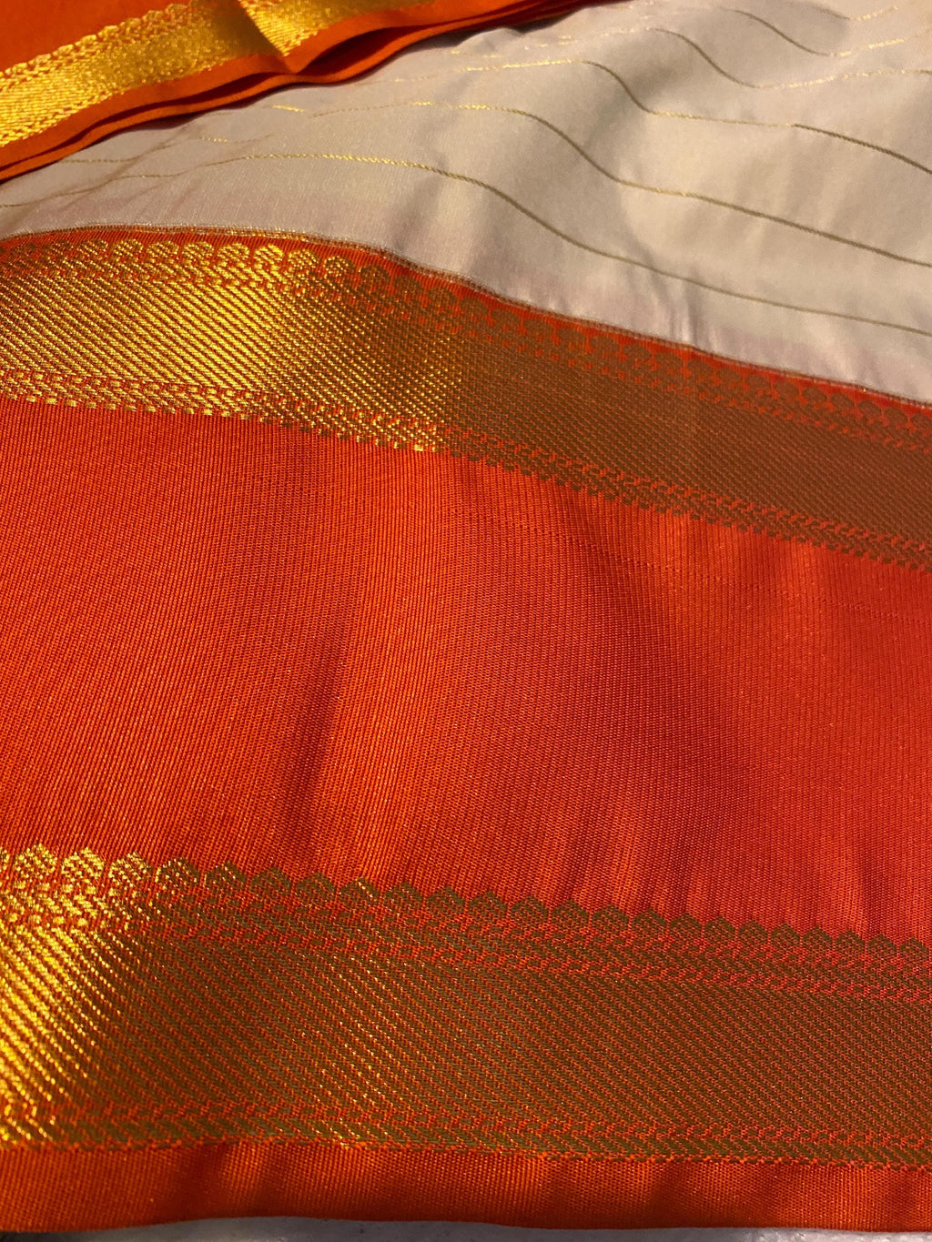 Cream & Orange Semi-Kanchipuram Silk Saree