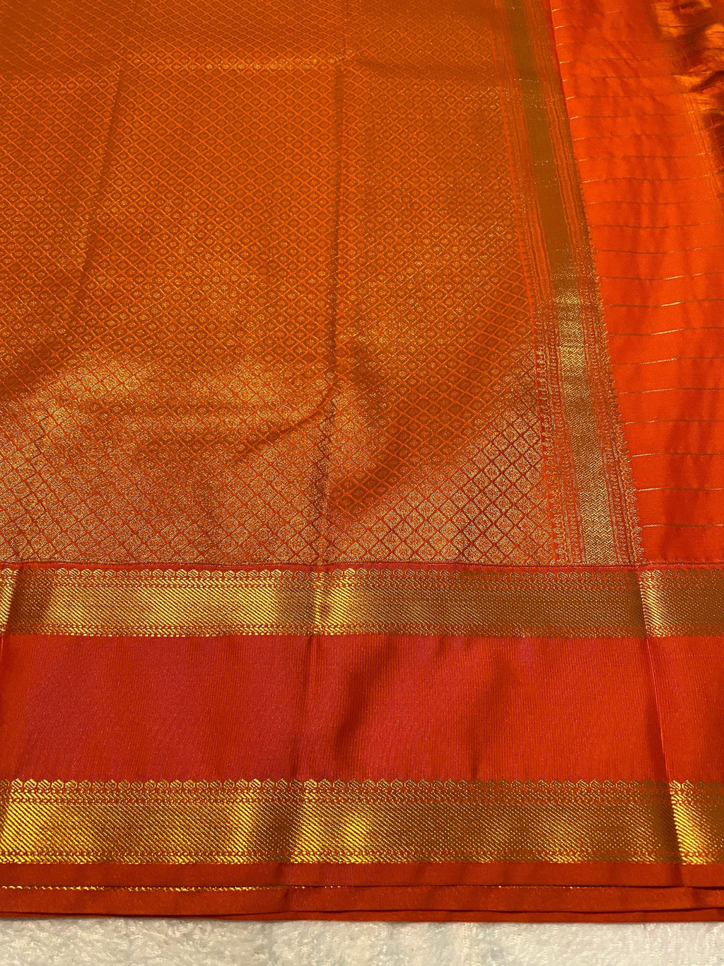 Cream & Orange Semi-Kanchipuram Silk Saree
