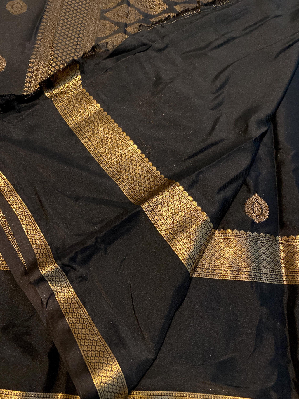 Black Semi Mysore Crepe Saree
