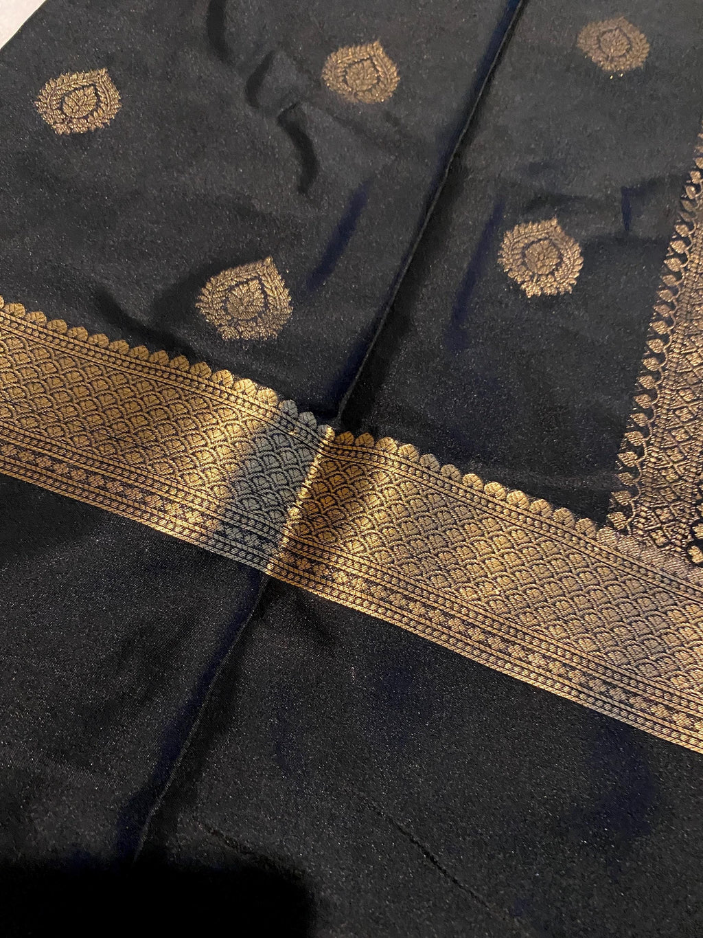 Black Semi Mysore Crepe Saree