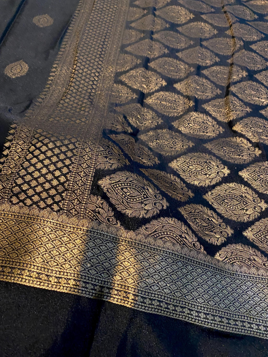 Black Semi Mysore Crepe Saree