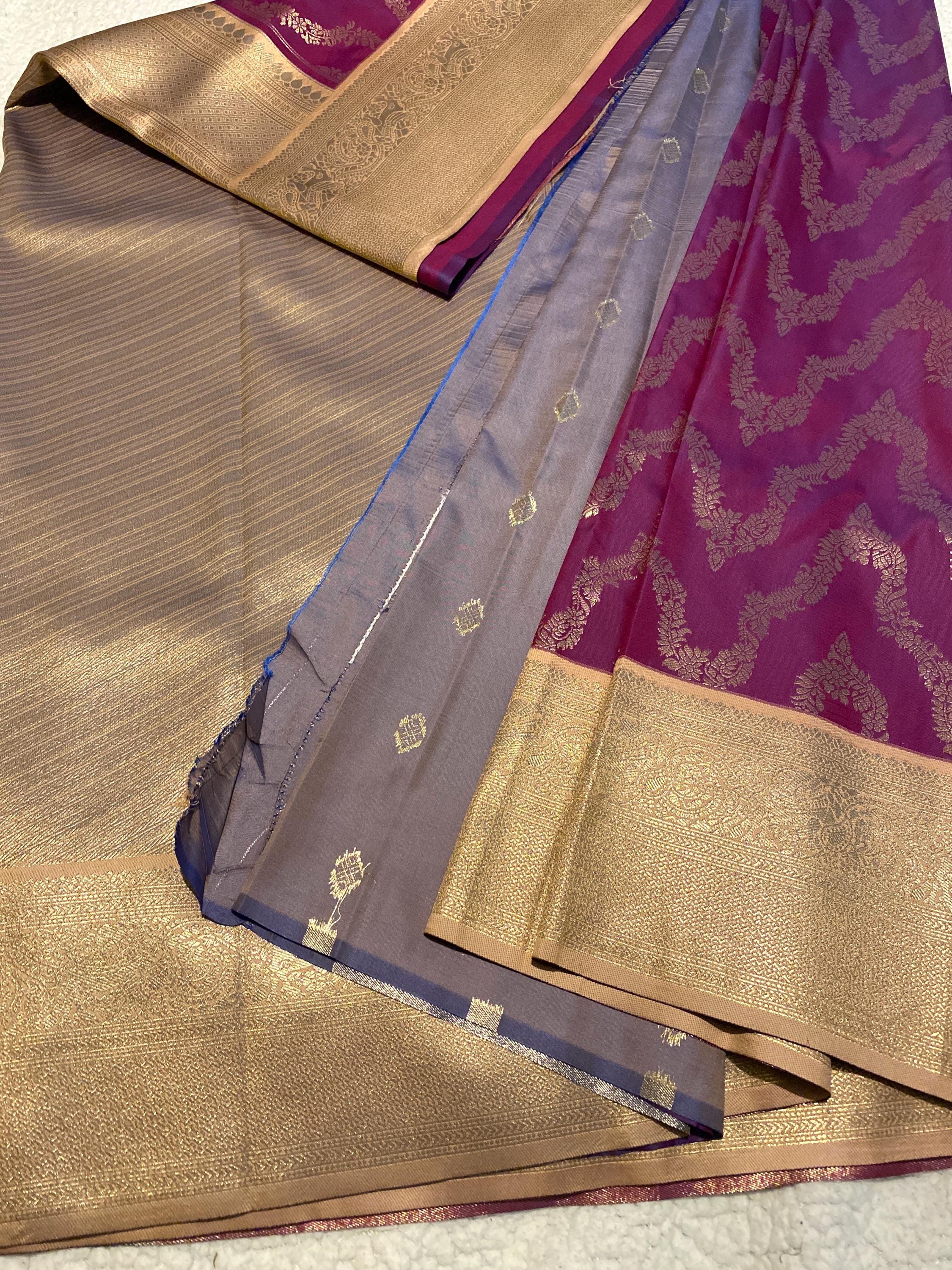 Beautiful Wine Semi-Kanchipuram Soft Silk Saree