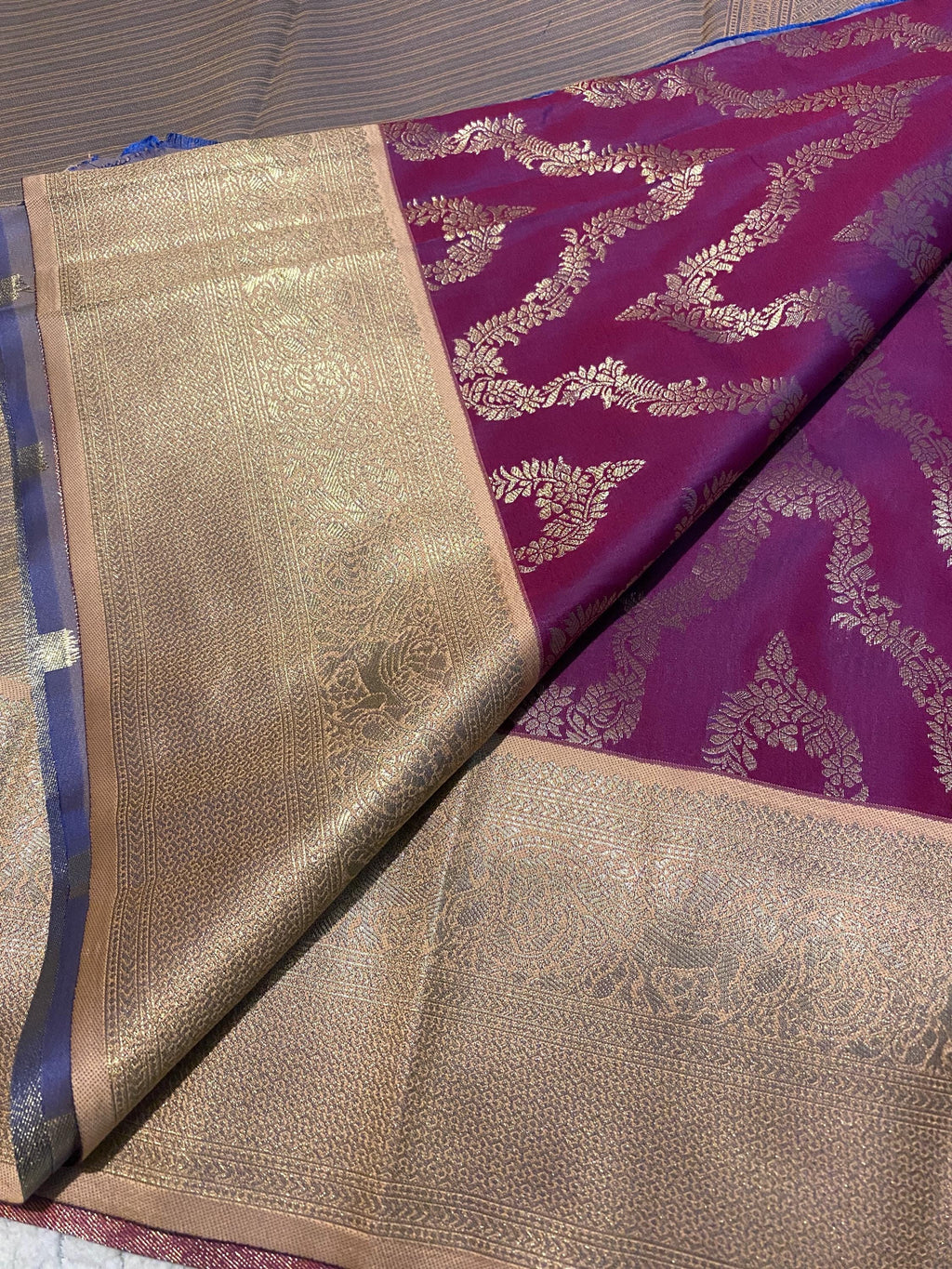 Beautiful Wine Semi-Kanchipuram Soft Silk Saree