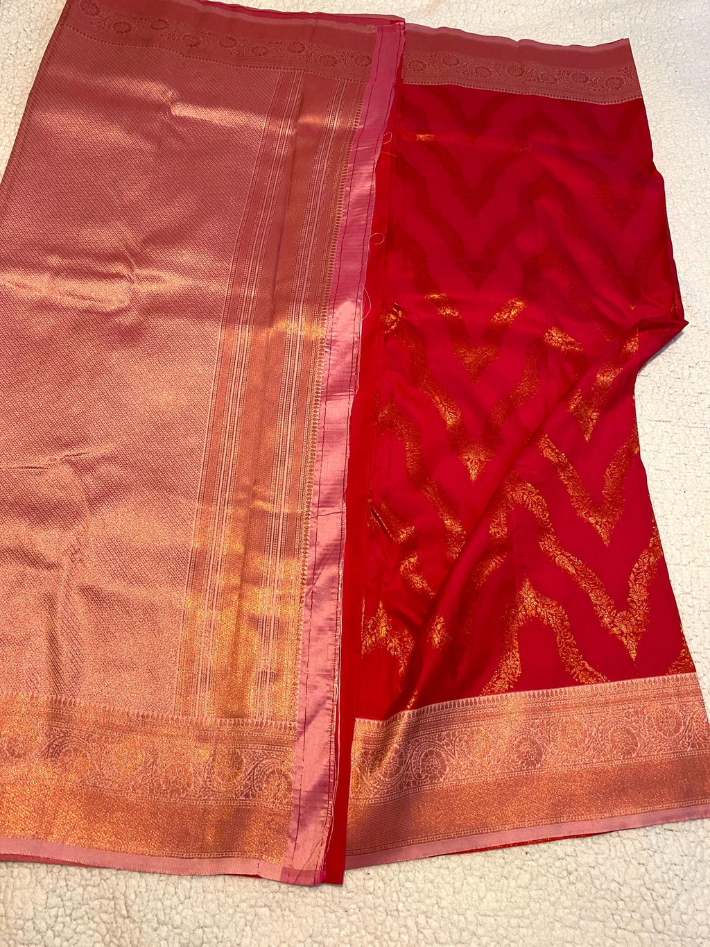 Deep Pink Semi-Soft Silk Saree with Antique Gold Zari Border