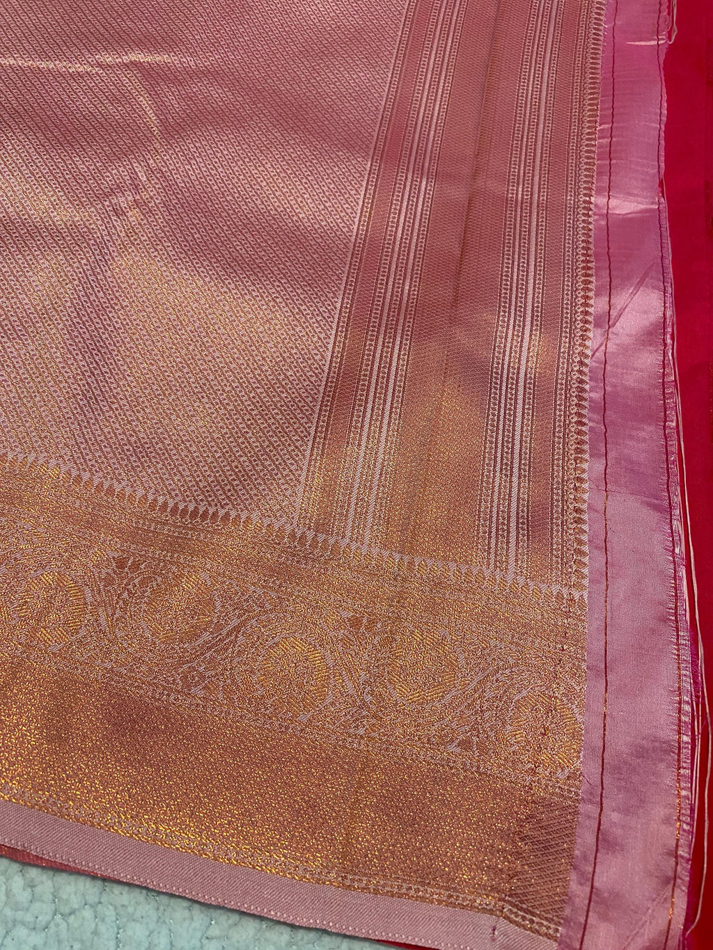 Deep Pink Semi-Soft Silk Saree with Antique Gold Zari Border