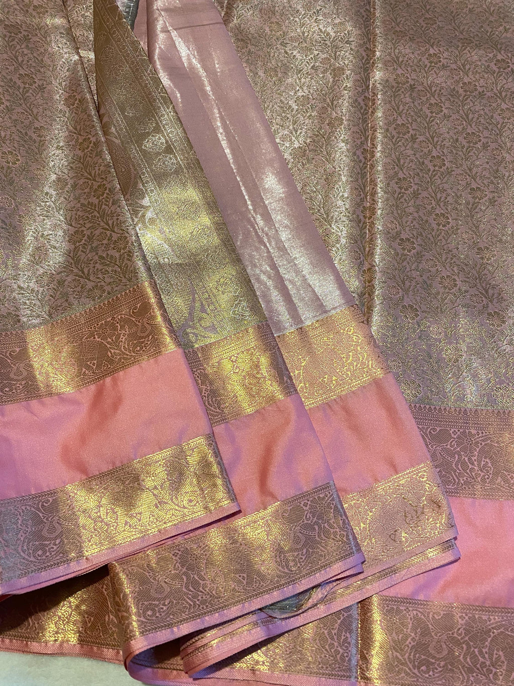 Premium Pink Semi-Kanchi Tissue Saree