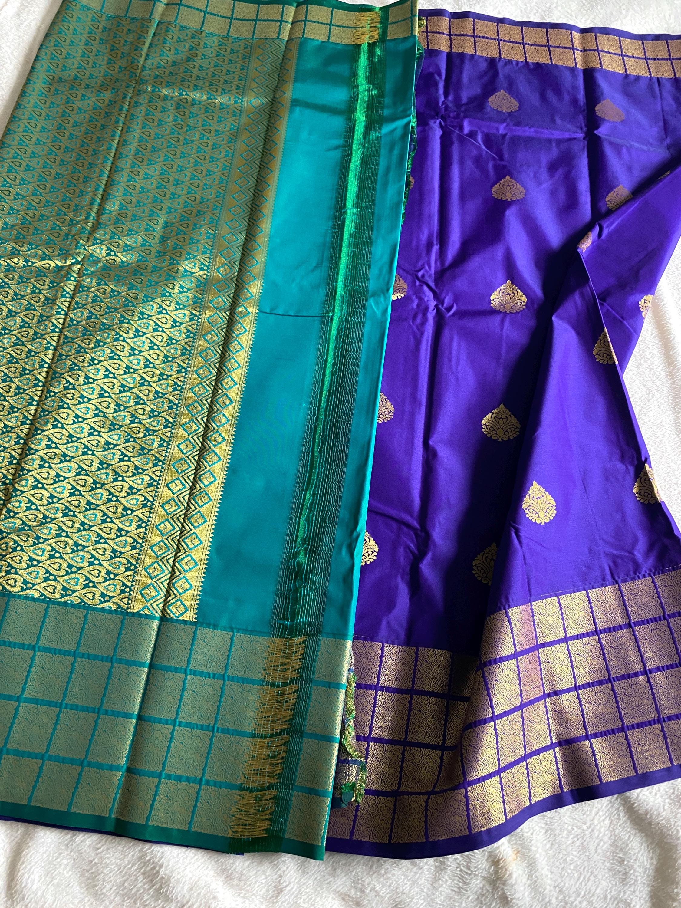 Deep Violet Blue Semi-Kanchipuram Silk Saree