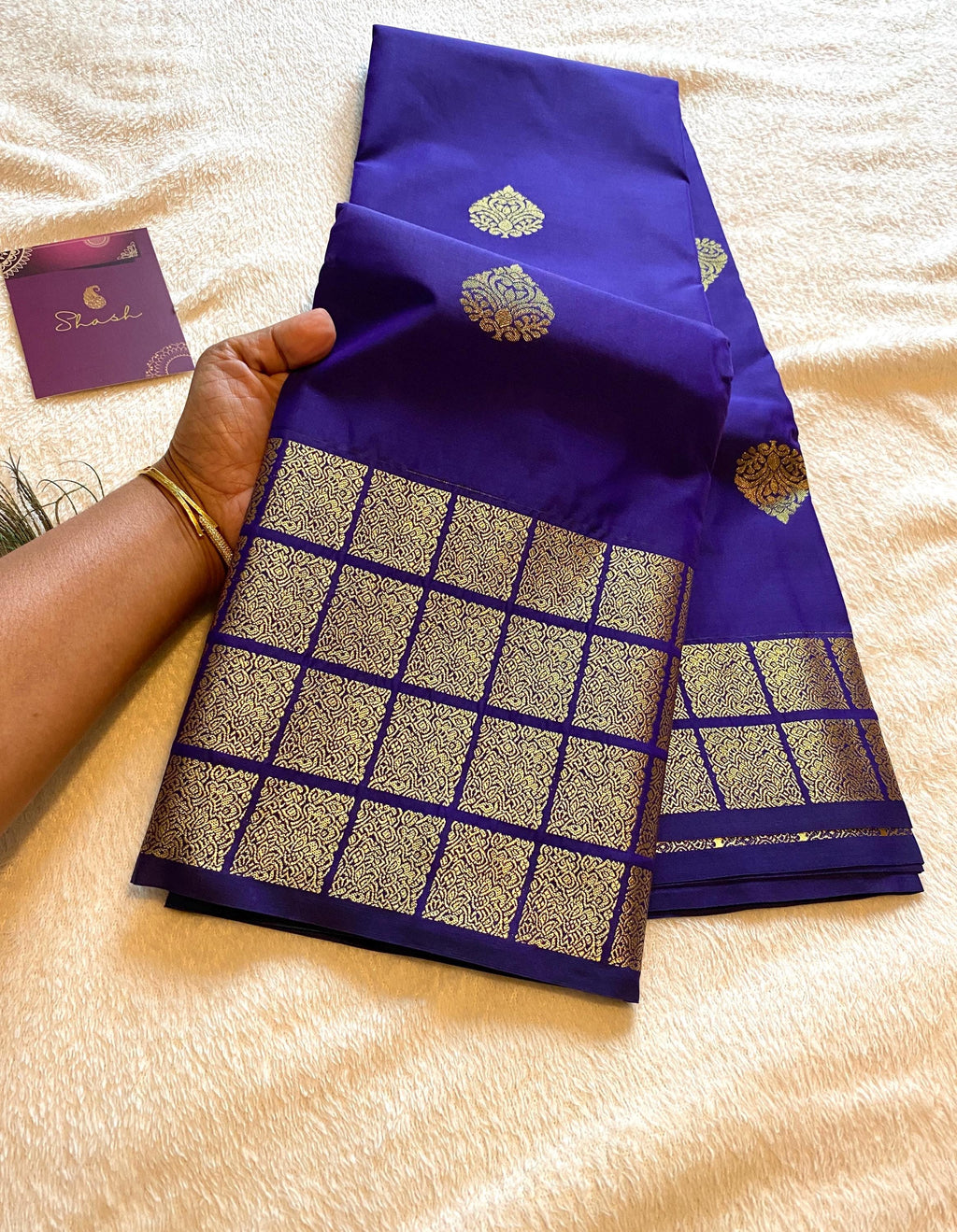 Deep Violet Blue Semi-Kanchipuram Silk Saree