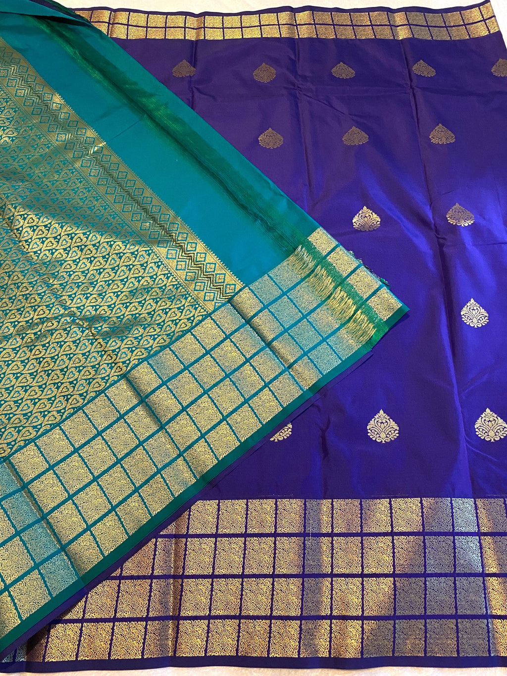 Deep Violet Blue Semi-Kanchipuram Silk Saree