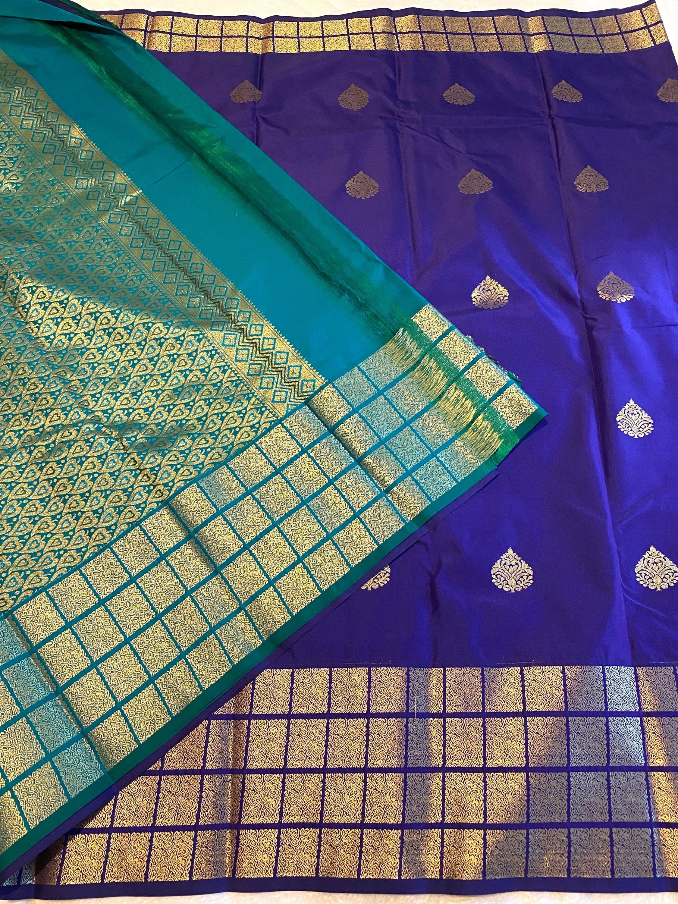 Deep Violet Blue Semi-Kanchipuram Silk Saree
