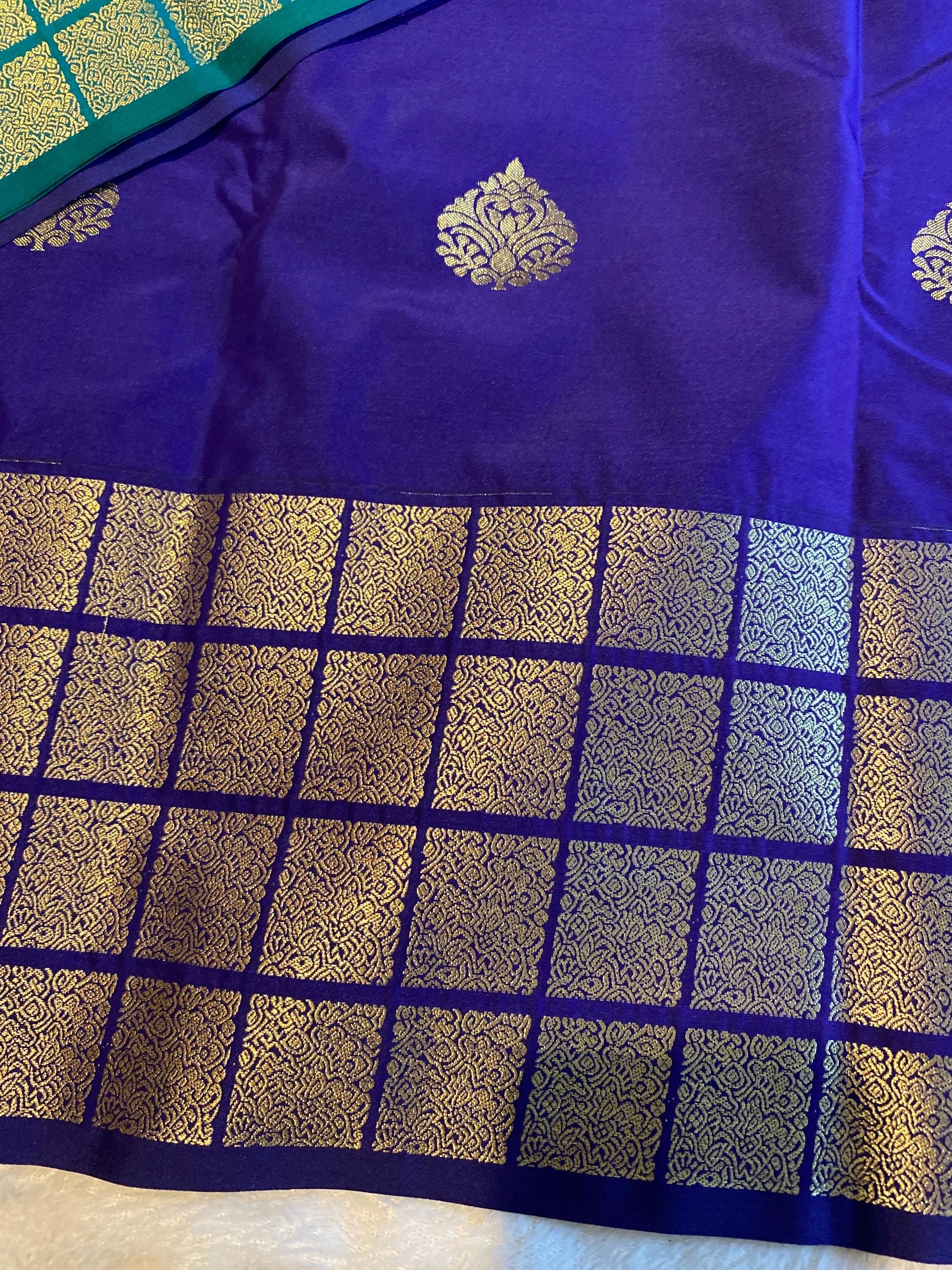 Deep Violet Blue Semi-Kanchipuram Silk Saree