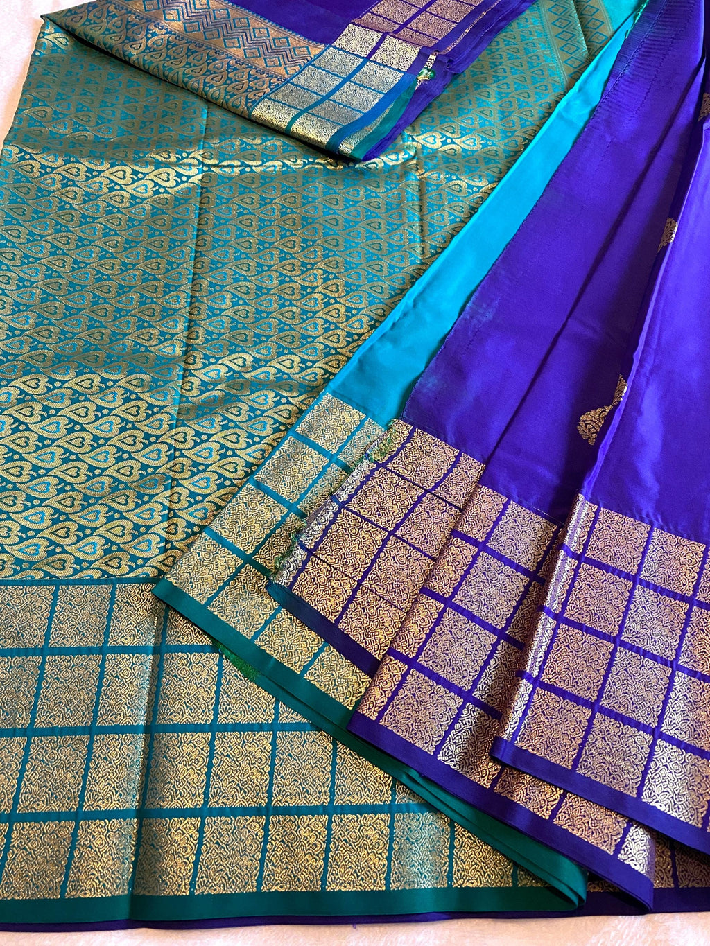 Deep Violet Blue Semi-Kanchipuram Silk Saree