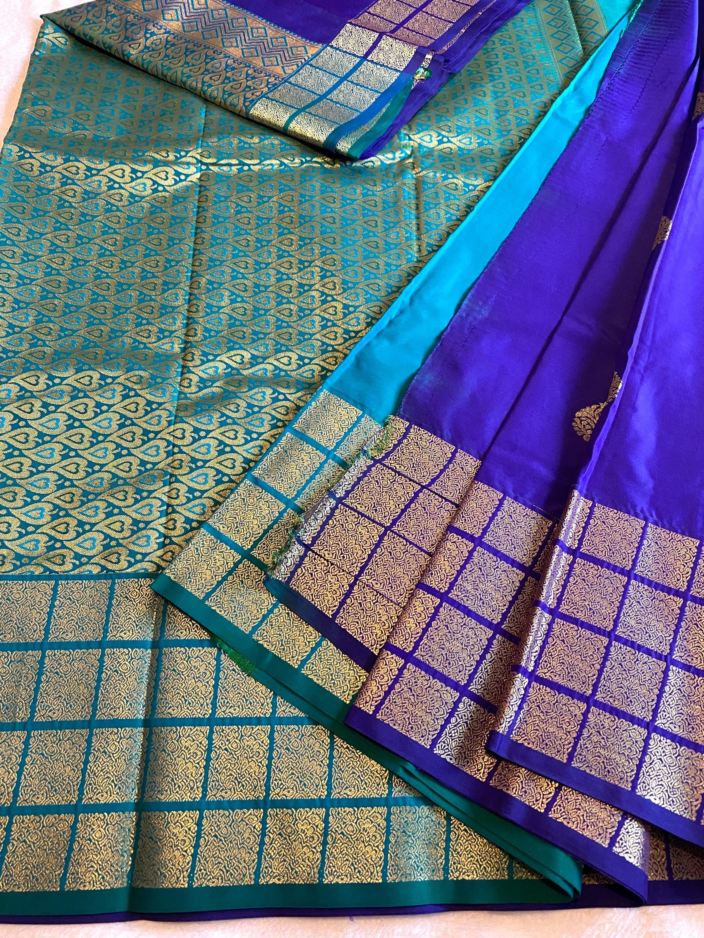 Deep Violet Blue Semi-Kanchipuram Silk Saree