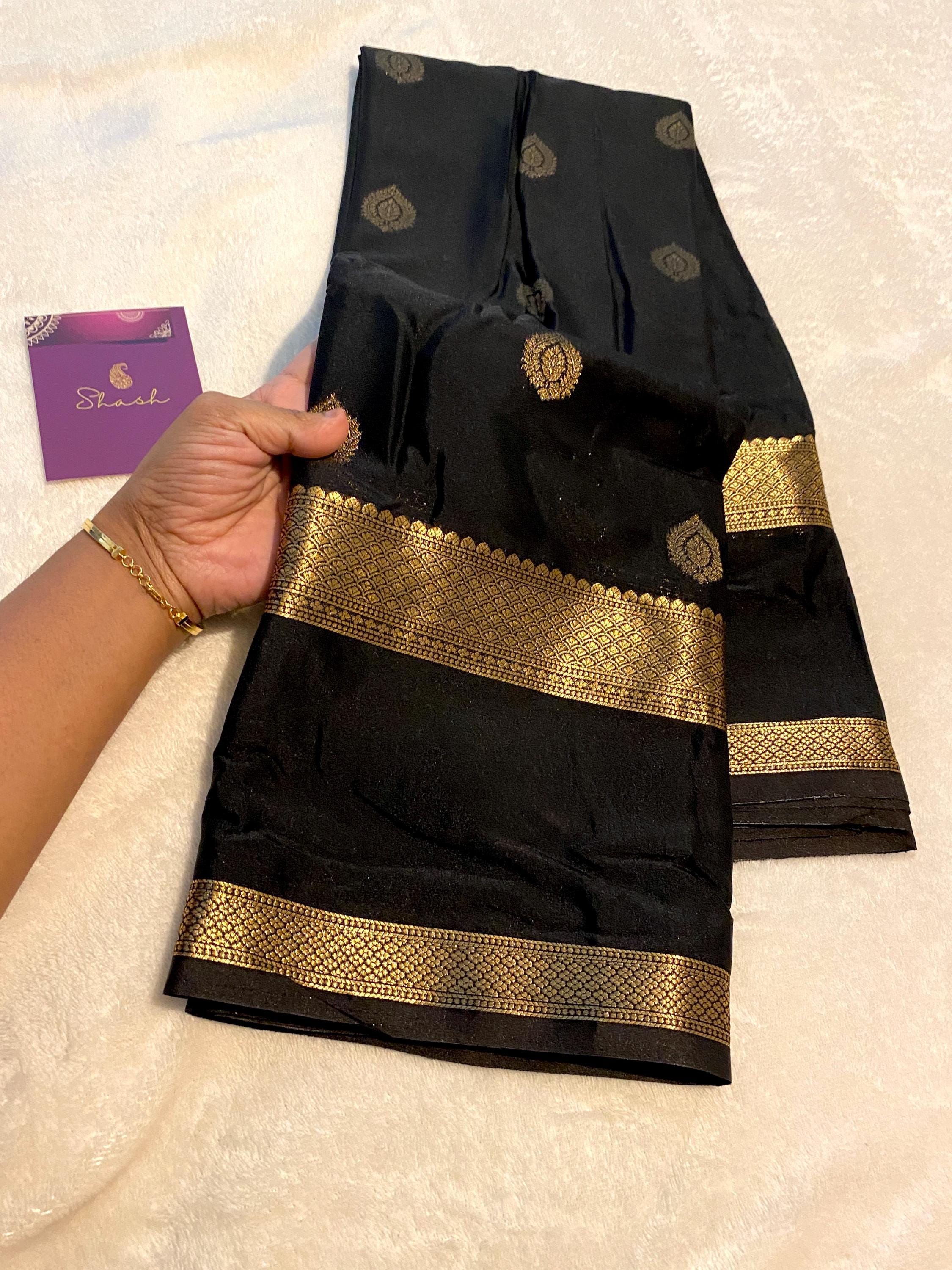 Black Semi Mysore Crepe Saree