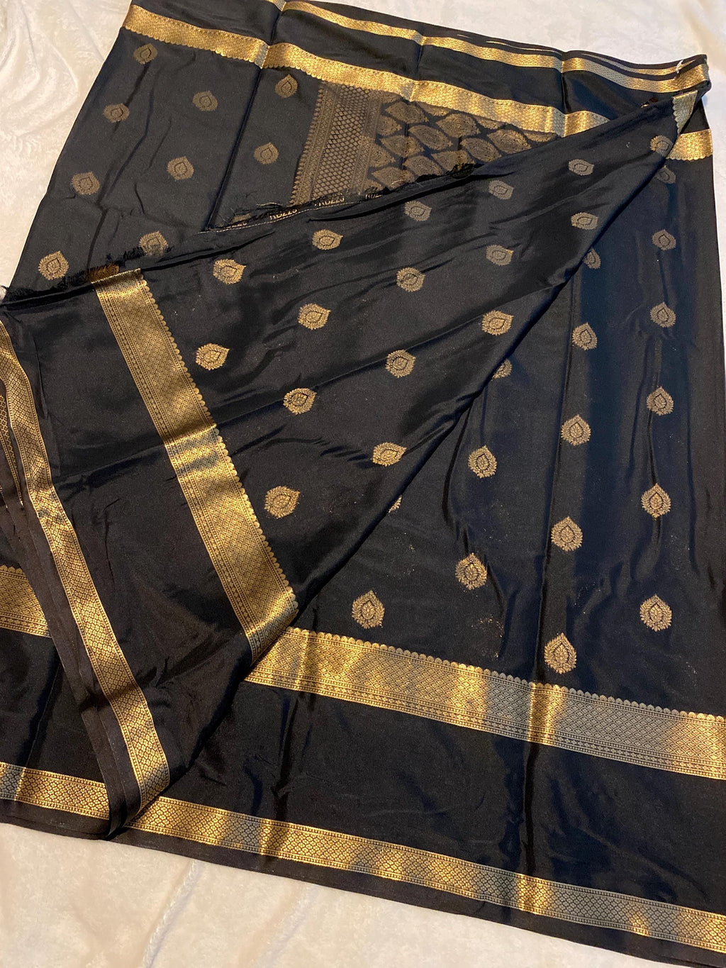 Black Semi Mysore Crepe Saree