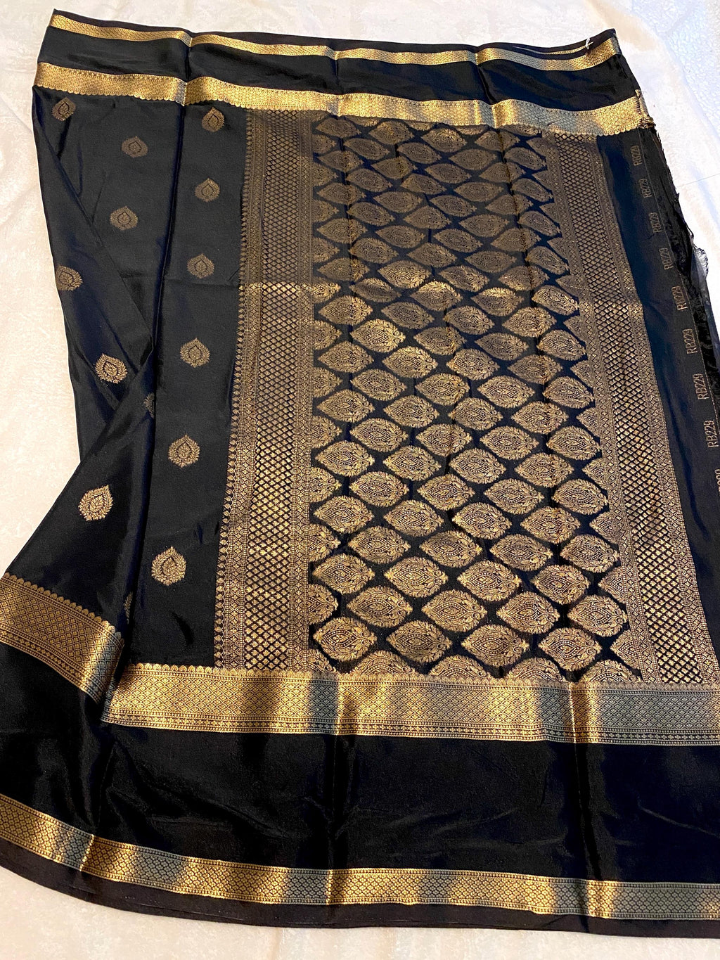 Black Semi Mysore Crepe Saree