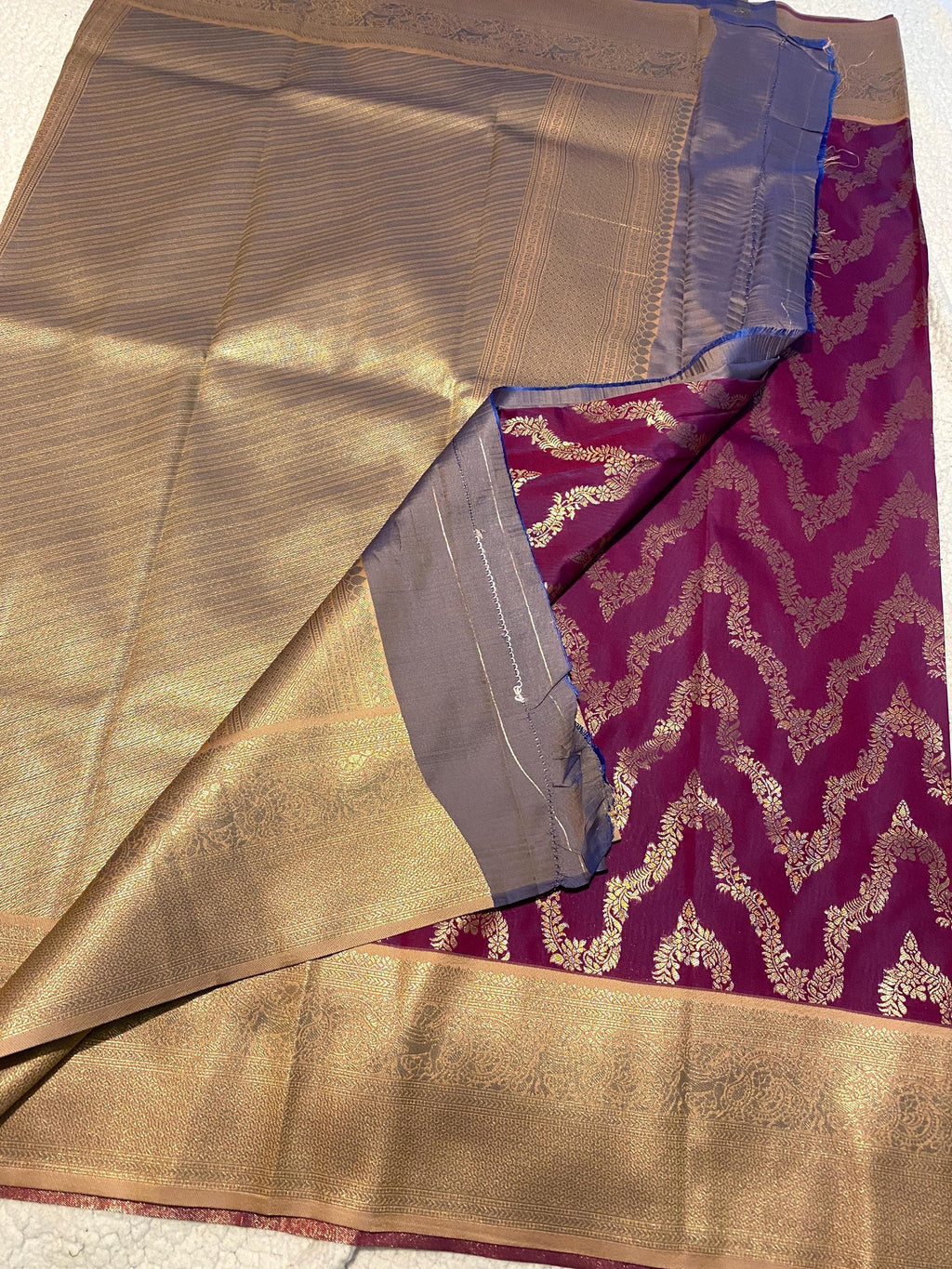 Beautiful Wine Semi-Kanchipuram Soft Silk Saree
