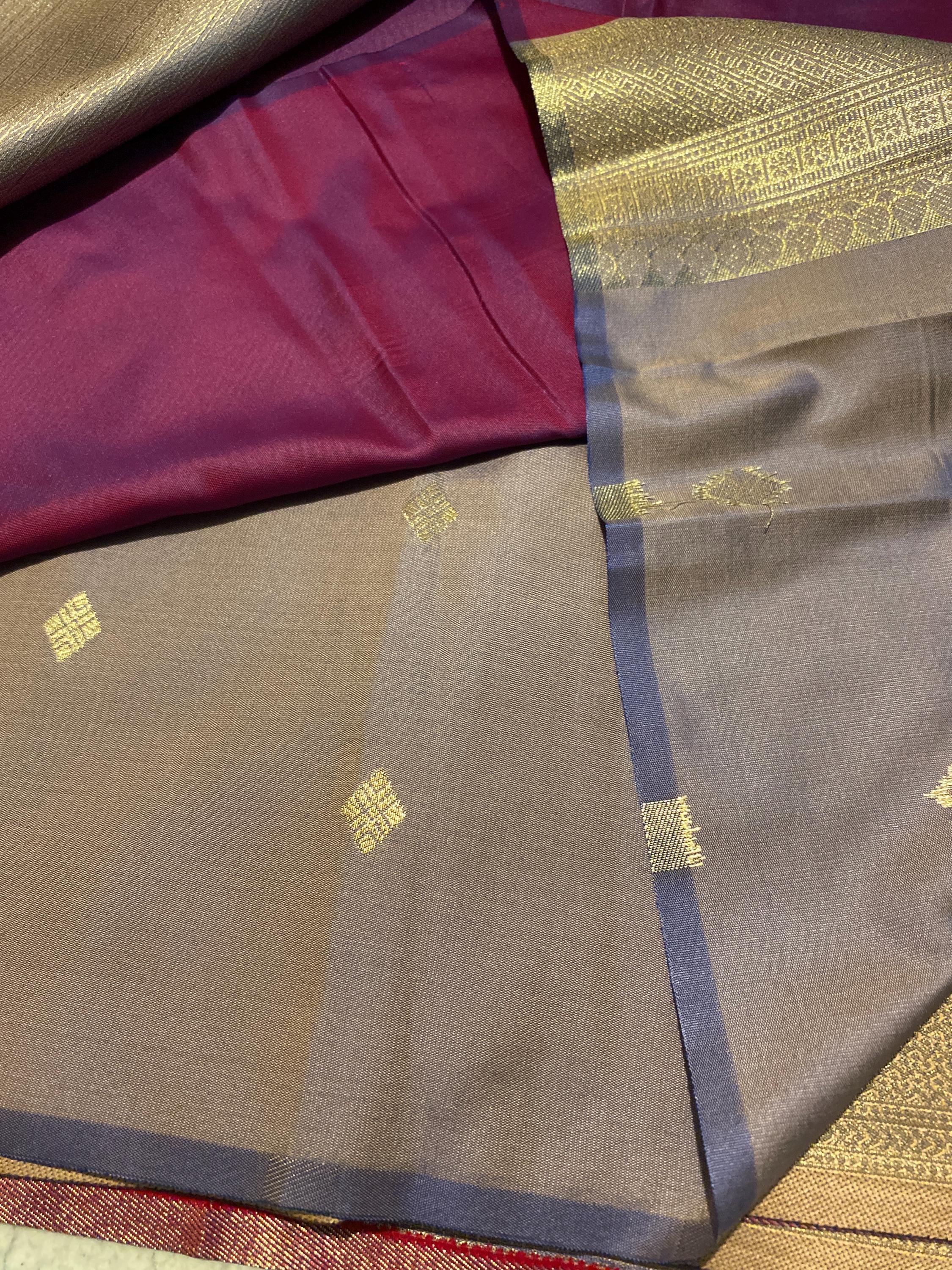 Beautiful Wine Semi-Kanchipuram Soft Silk Saree