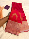 Deep Pink Semi-Soft Silk Saree with Antique Gold Zari Border