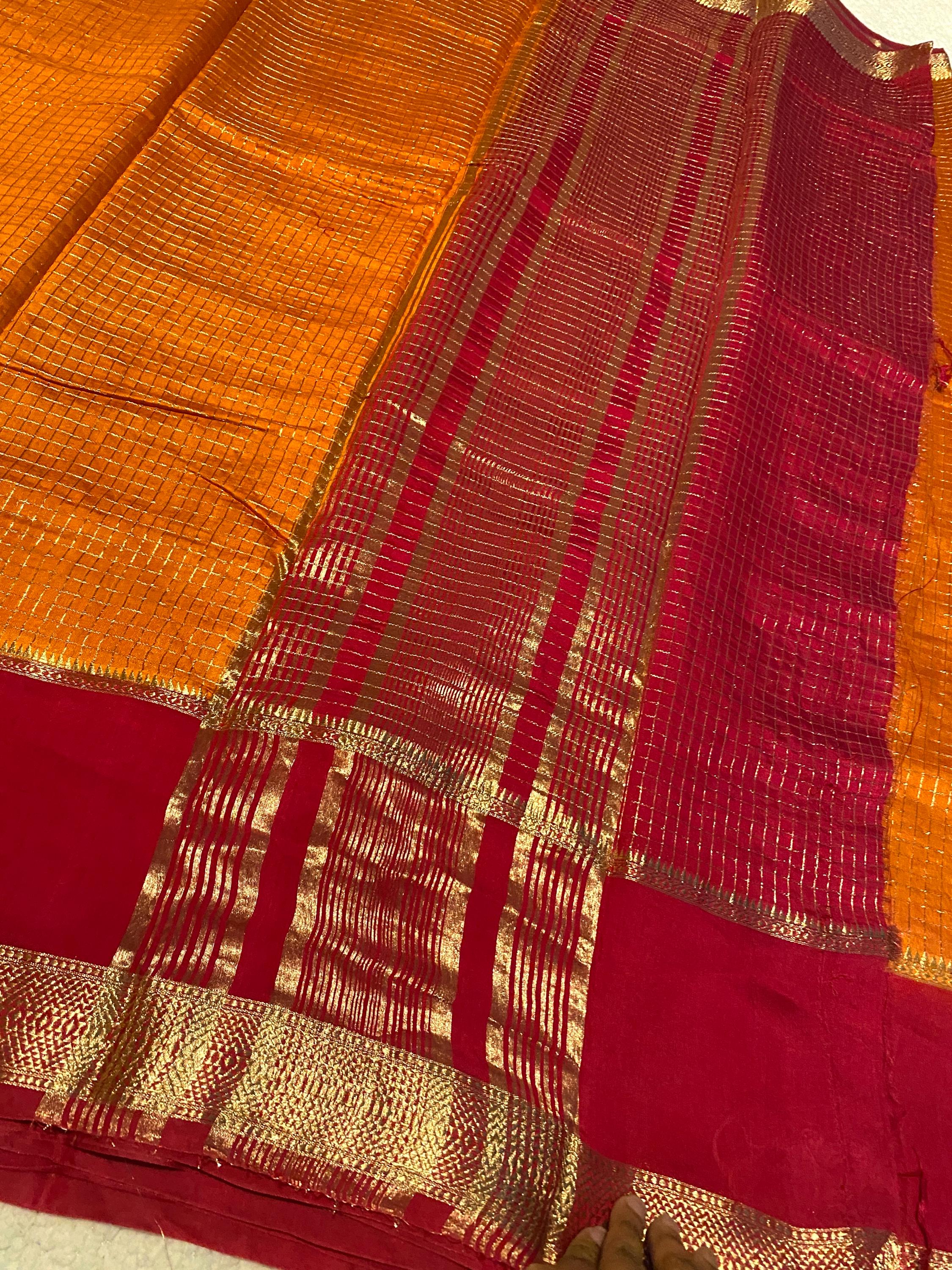 Elegant Munga Cotton Saree – Rust Orange with Pinkish Red Border