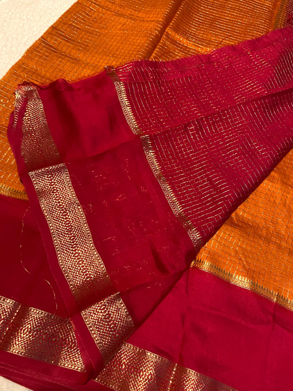 Elegant Munga Cotton Saree – Rust Orange with Pinkish Red Border