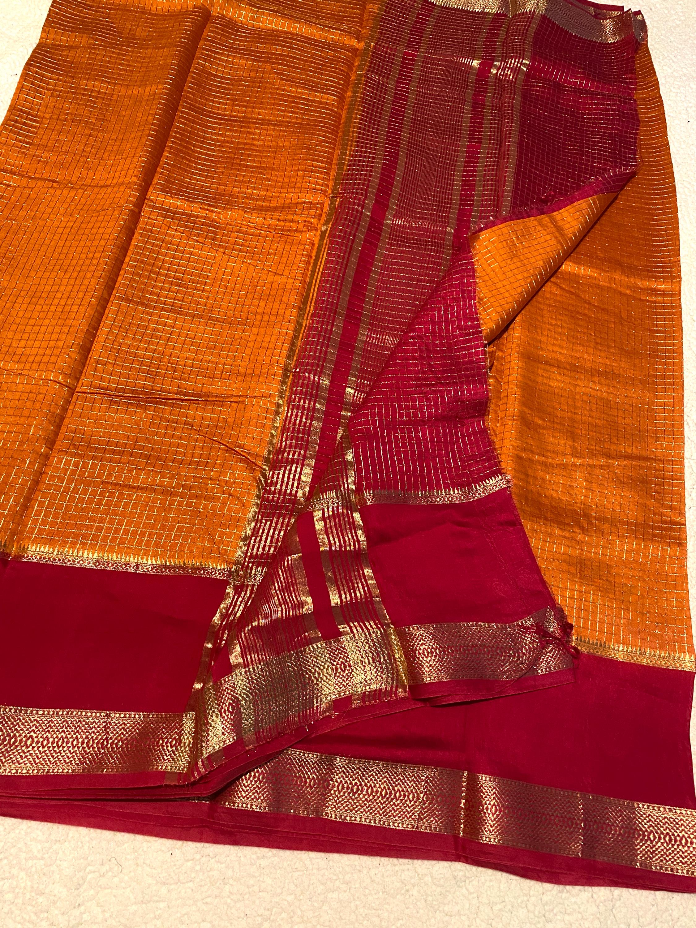 Elegant Munga Cotton Saree – Rust Orange with Pinkish Red Border