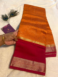 Elegant Munga Cotton Saree – Rust Orange with Pinkish Red Border