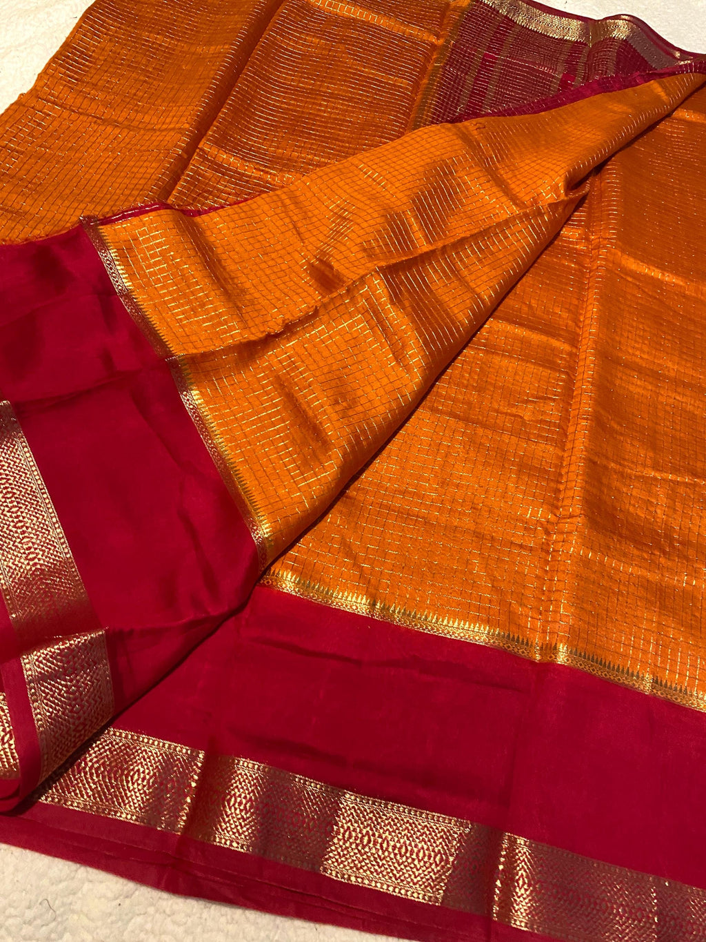 Elegant Munga Cotton Saree – Rust Orange with Pinkish Red Border