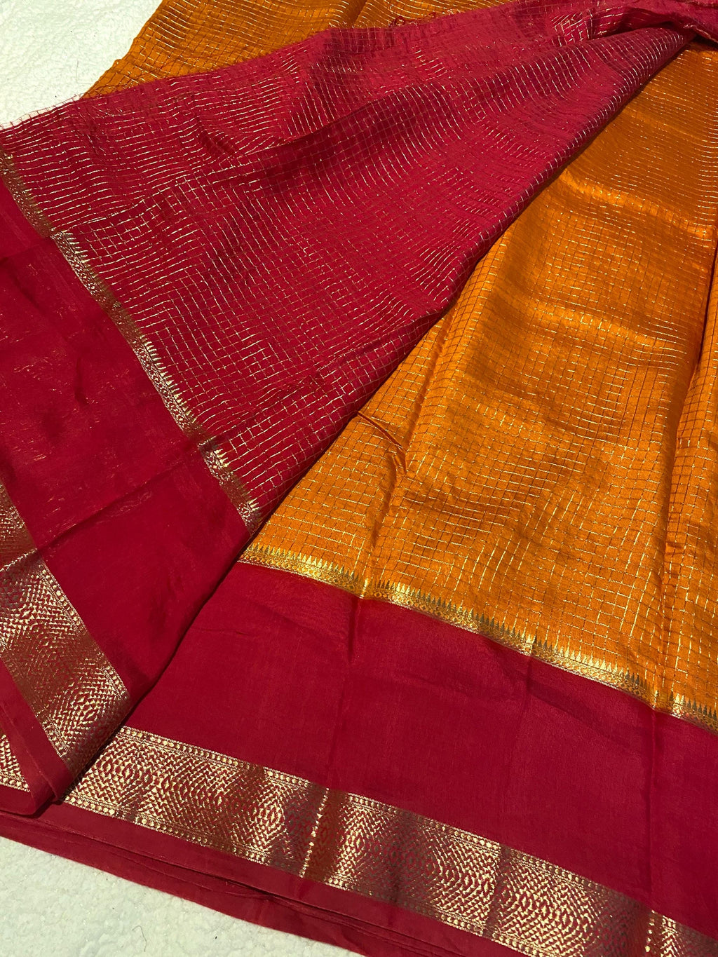 Elegant Munga Cotton Saree – Rust Orange with Pinkish Red Border