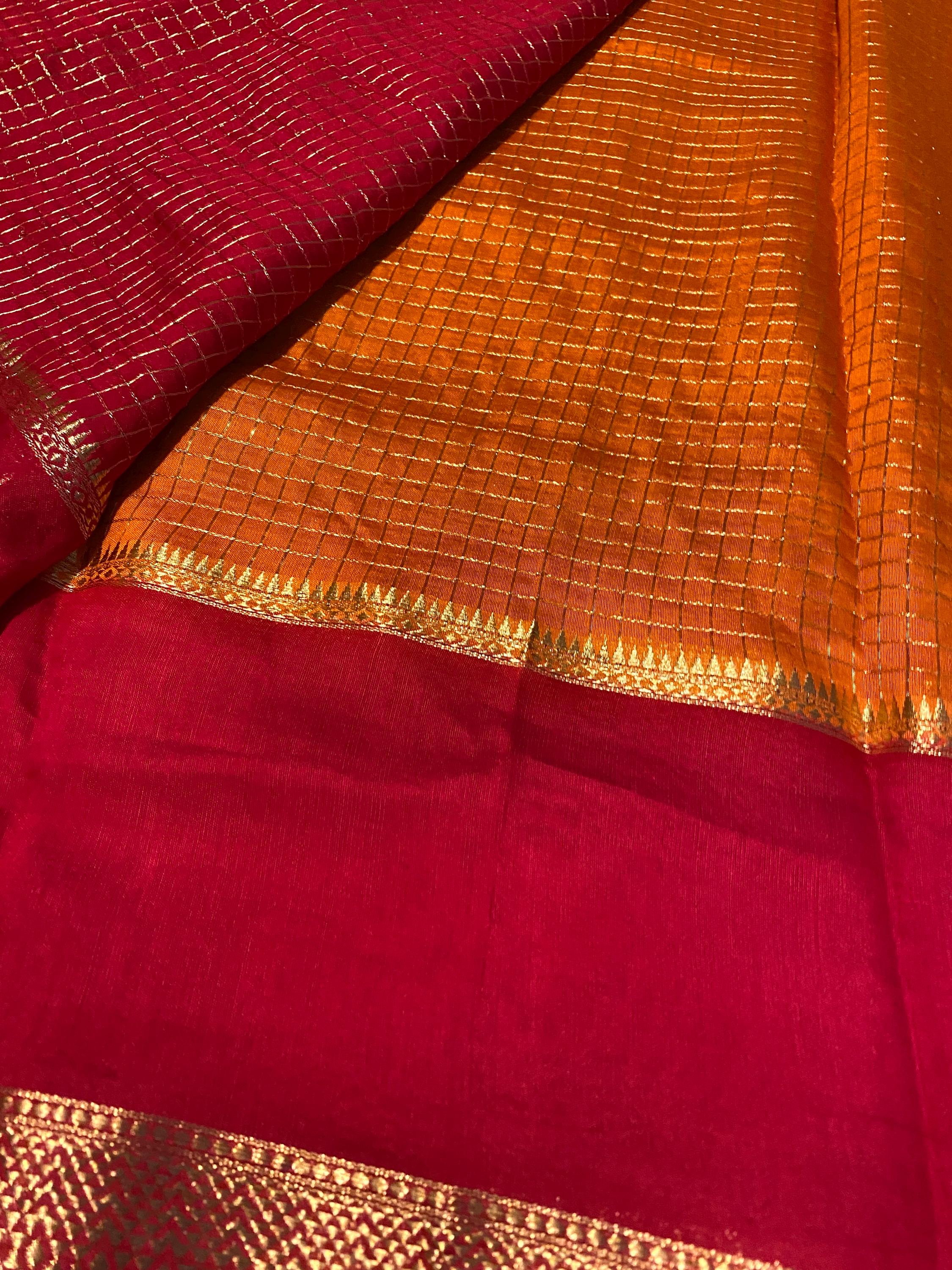 Elegant Munga Cotton Saree – Rust Orange with Pinkish Red Border