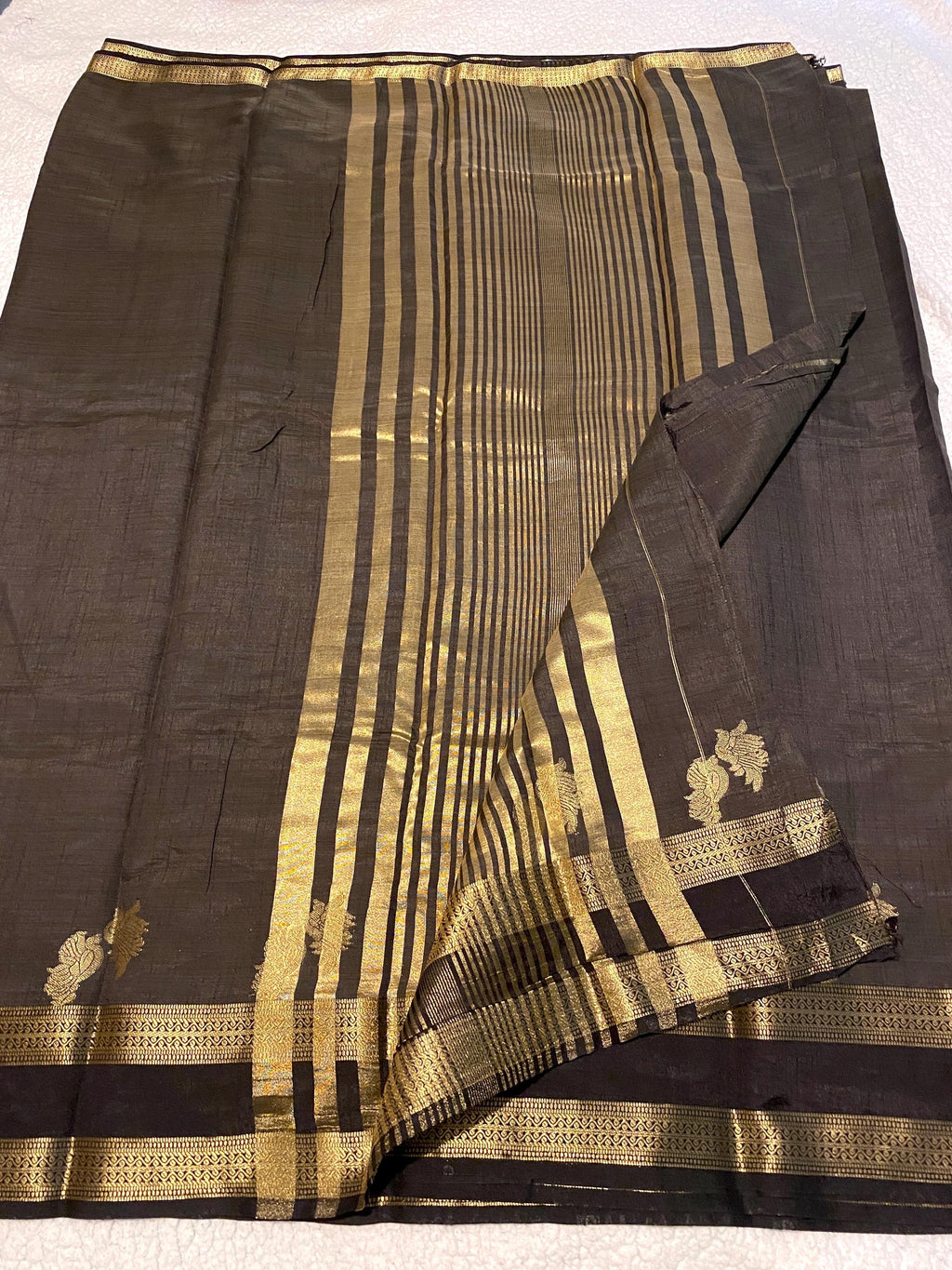 Black Semi Tussar Silk Saree with Running Blouse