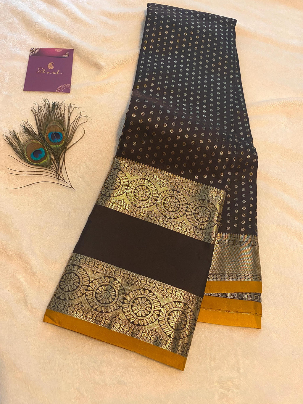 Premium Coffee Brown Semi Kanchipuram Silk Saree with Mustard Blouse Piece