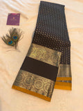 Premium Coffee Brown Semi Kanchipuram Silk Saree with Mustard Blouse Piece