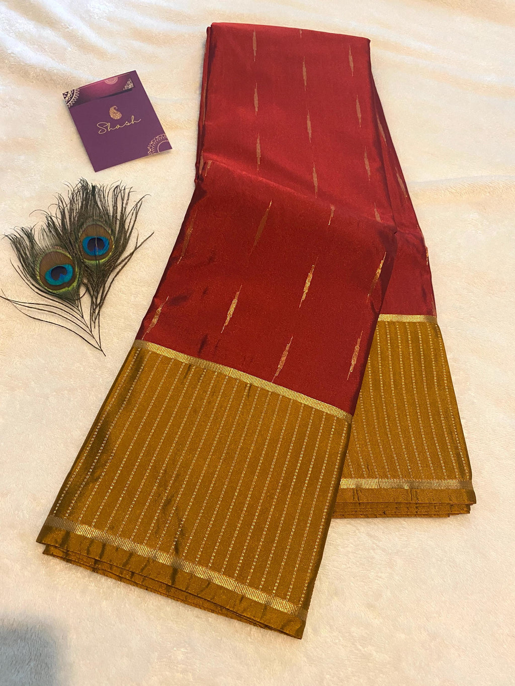 Elegant Reddish Maroon Semi-Kanchipuram Silk Saree with Mustard Pallu & Gold Zari Border