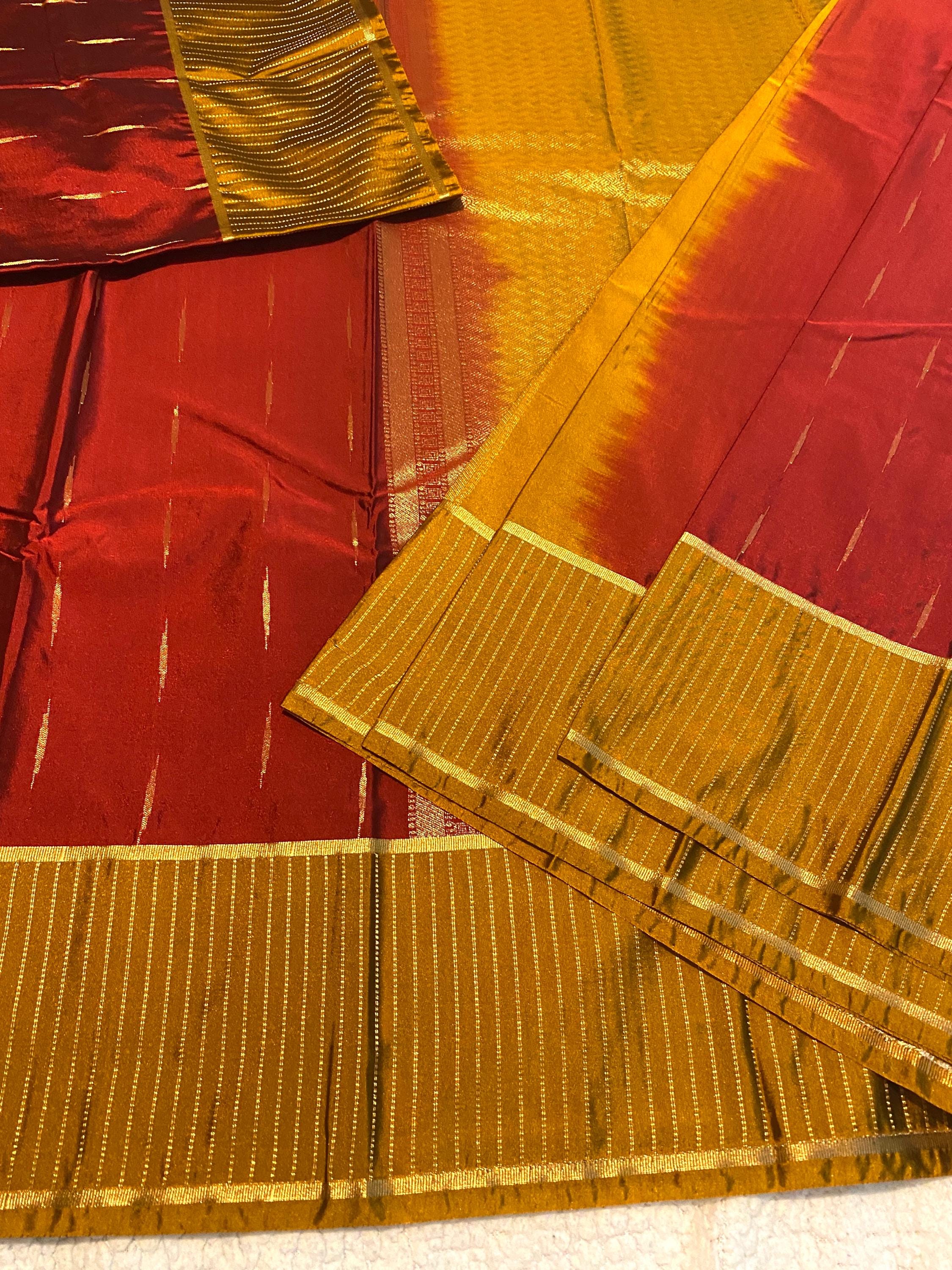 Elegant Reddish Maroon Semi-Kanchipuram Silk Saree with Mustard Pallu & Gold Zari Border