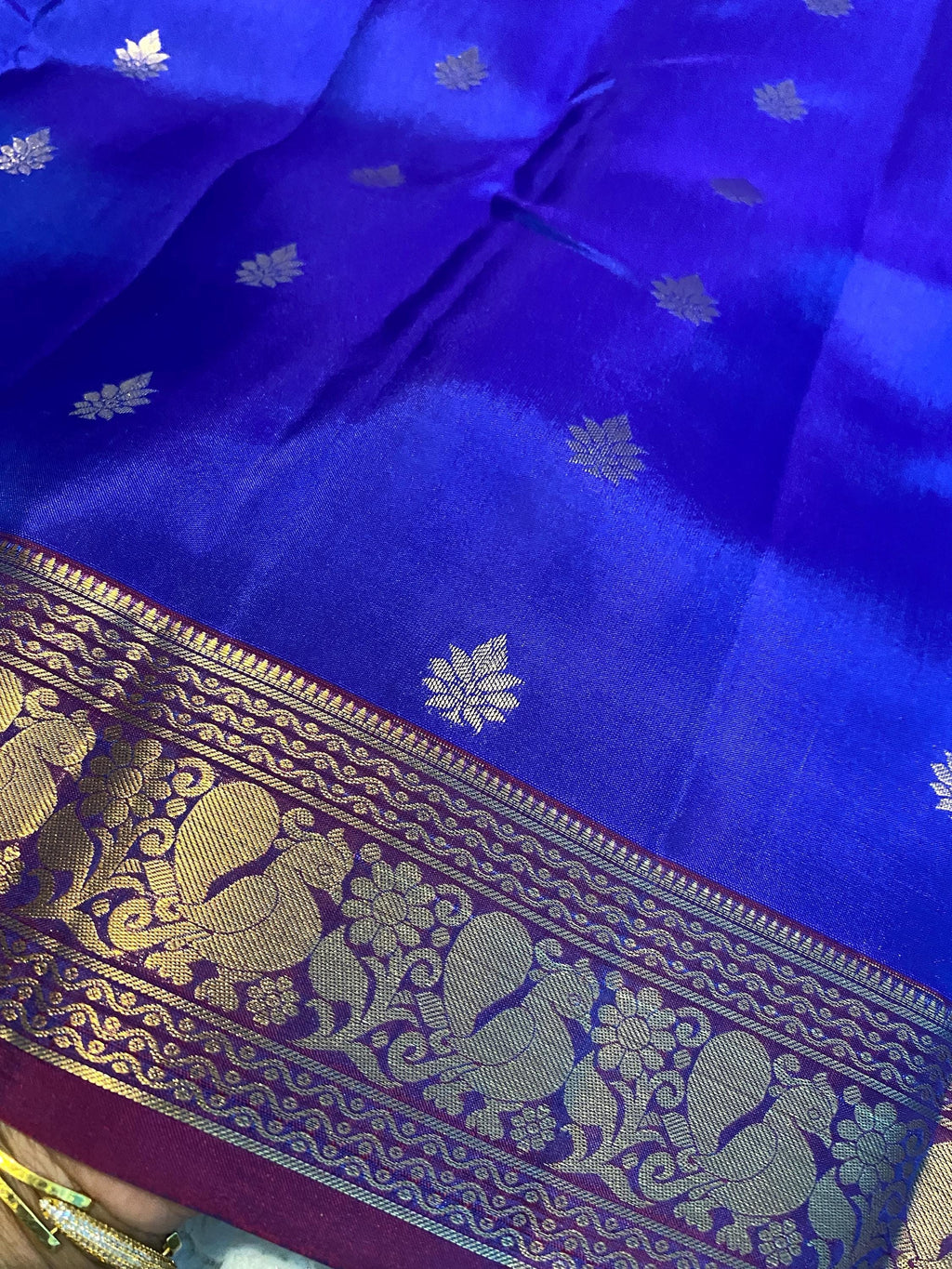 Pure Kanchipuram Silk Saree | Royal Blue with Rich Purple Border & Peacock Zari