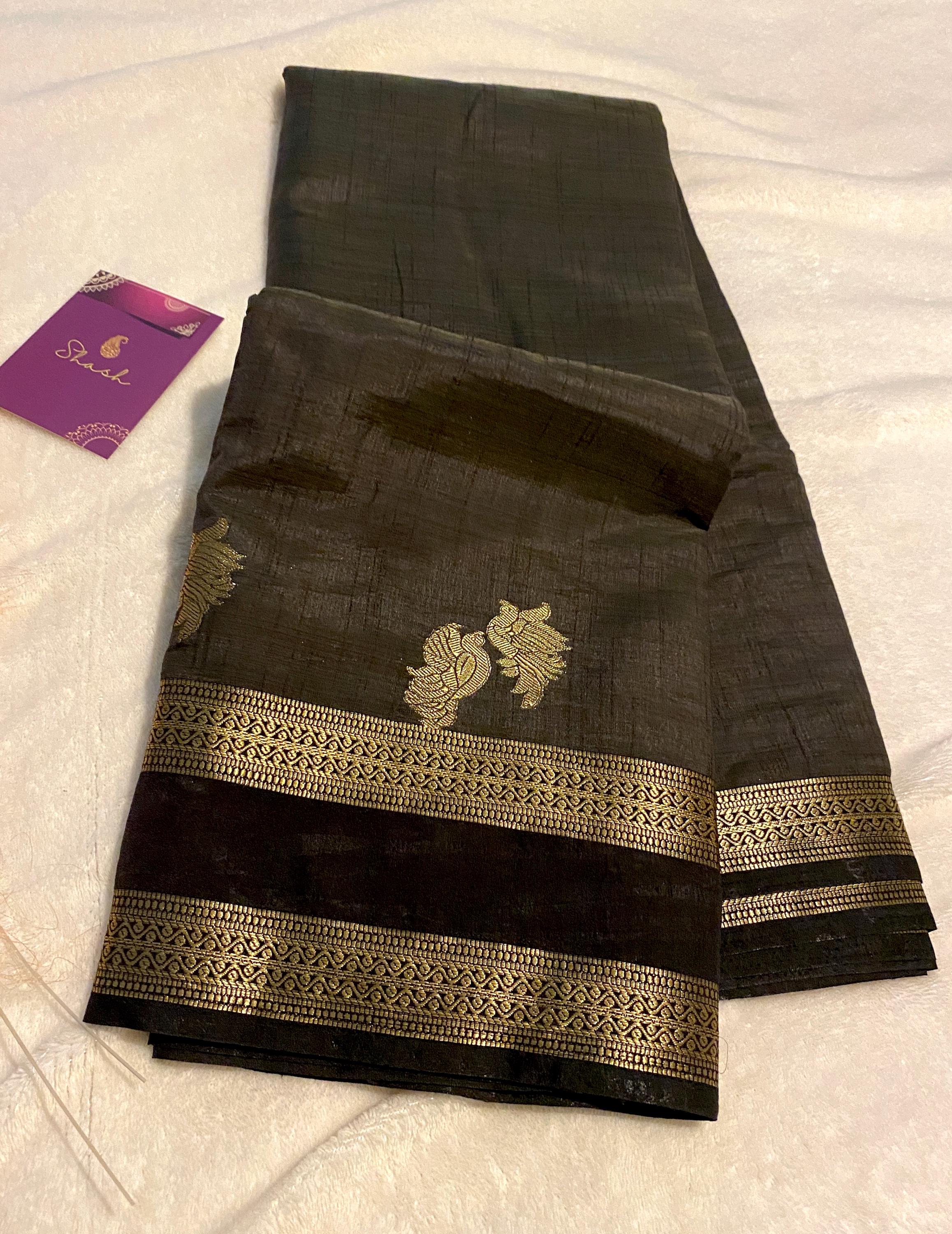 Black Semi Tussar Silk Saree with Running Blouse