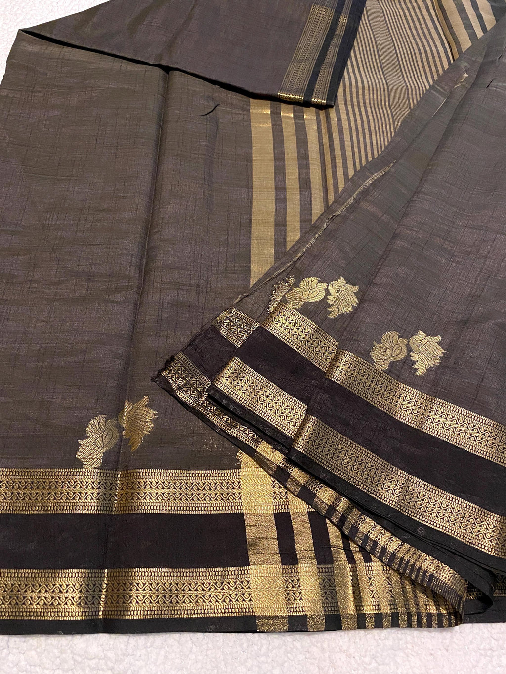 Black Semi Tussar Silk Saree with Running Blouse