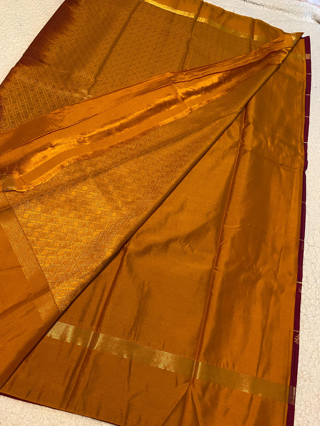 Deep Magenta Semi-Kanchipuram Silk Saree with Mustard Pallu